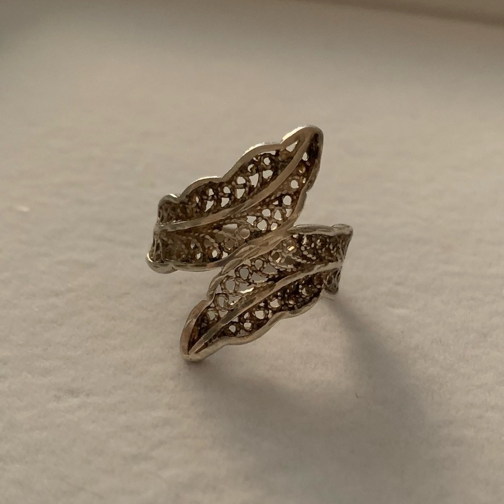 Vintage 925 Sterling Silver Filigree Leaf Wrap Ring Size 6.25